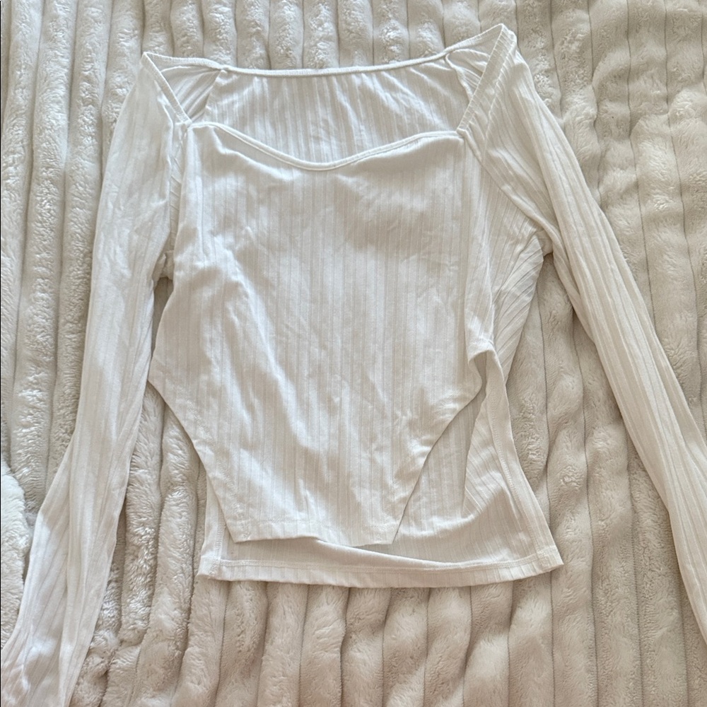 SHEIN White Ribbed Long Sleeve Top